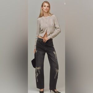Driftwood Anthropologie Parker High-Rise Black Barrel Jeans w/ Bows NWT Size 32